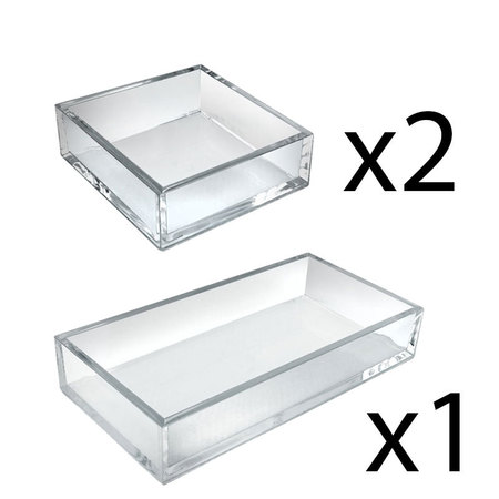 AZAR DISPLAYS Deluxe Clear Acrylic Tray 3 Piece Set - Square Trays and Large Tray 556224